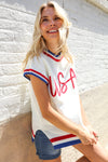 Holiday Ready Red/White & Blue USA Embroidery Dolman Top