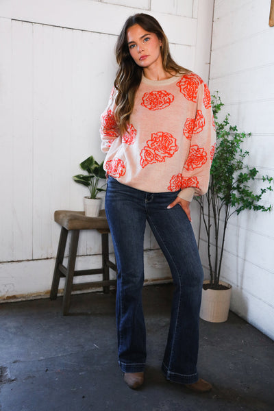 One Wild Rose Coral Cozy Sweater
