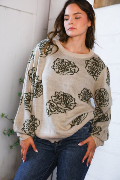 One Wild Rose Olive Cozy Sweater