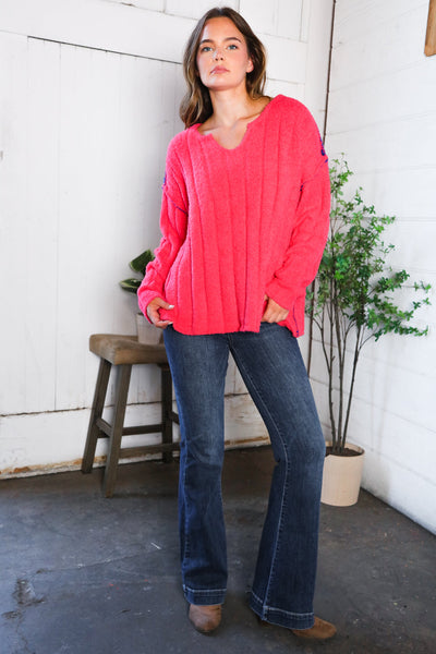 Snuggle Me Hot Pink Thick Ribbed Sweater