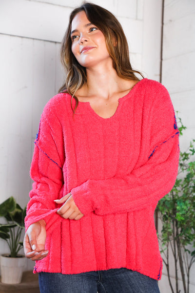 Snuggle Me Hot Pink Thick Ribbed Sweater