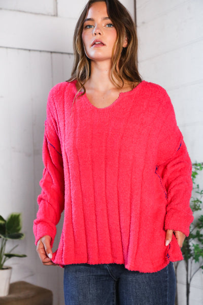 Snuggle Me Hot Pink Thick Ribbed Sweater