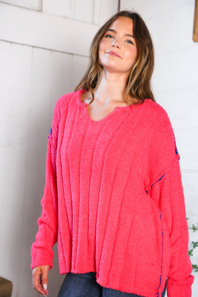 Snuggle Me Hot Pink Thick Ribbed Sweater