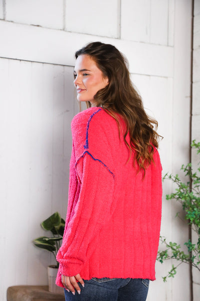 Snuggle Me Hot Pink Thick Ribbed Sweater