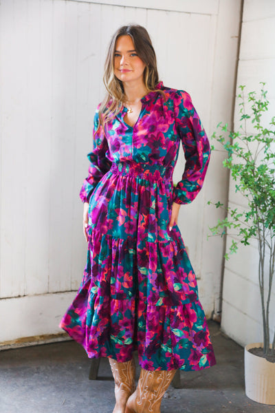 Floral Symphony Smocked Waist Dress