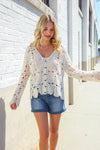 Boho Romance Ivory Hand Crochet Patchwork Scalloped Cardigan