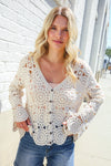 Boho Romance Ivory Hand Crochet Patchwork Scalloped Cardigan