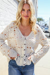 Boho Romance Ivory Hand Crochet Patchwork Scalloped Cardigan