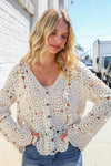 Boho Romance Ivory Hand Crochet Patchwork Scalloped Cardigan
