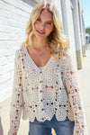 Boho Romance Ivory Hand Crochet Patchwork Scalloped Cardigan