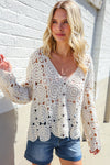 Boho Romance Ivory Hand Crochet Patchwork Scalloped Cardigan