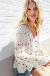Boho Romance Ivory Hand Crochet Patchwork Scalloped Cardigan