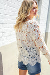 Boho Romance Ivory Hand Crochet Patchwork Scalloped Cardigan