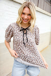 Everyday Animal Print Collar Notch Front Tie Knit Top