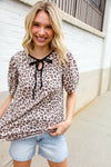 Everyday Animal Print Collar Notch Front Tie Knit Top