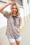 Everyday Animal Print Collar Notch Front Tie Knit Top