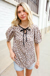 Everyday Animal Print Collar Notch Front Tie Knit Top