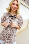 Everyday Animal Print Collar Notch Front Tie Knit Top