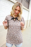 Everyday Animal Print Collar Notch Front Tie Knit Top