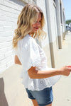 Feeling Femme White Cotton Eyelet Babydoll Button Down Top