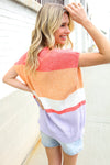 Lock Eyes Coral Notched Neck Drop Shoulder Sweater Top