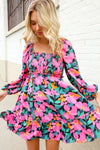 Beautiful You Floral Smocked Square Neck Ruffle Frill Dress