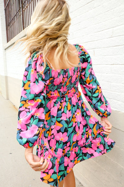 Beautiful You Floral Smocked Square Neck Ruffle Frill Dress
