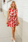 Whimsical in Red Floral Print Sleeveless Smocked Waist Dress