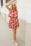 Whimsical in Red Floral Print Sleeveless Smocked Waist Dress