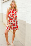Whimsical in Red Floral Print Sleeveless Smocked Waist Dress