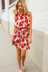 Whimsical in Red Floral Print Sleeveless Smocked Waist Dress