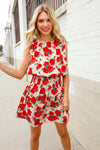 Whimsical in Red Floral Print Sleeveless Smocked Waist Dress