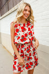Whimsical in Red Floral Print Sleeveless Smocked Waist Dress