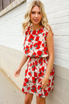 Whimsical in Red Floral Print Sleeveless Smocked Waist Dress