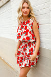 Whimsical in Red Floral Print Sleeveless Smocked Waist Dress