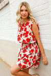 Whimsical in Red Floral Print Sleeveless Smocked Waist Dress