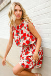Whimsical in Red Floral Print Sleeveless Smocked Waist Dress