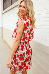 Whimsical in Red Floral Print Sleeveless Smocked Waist Dress