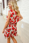 Whimsical in Red Floral Print Sleeveless Smocked Waist Dress