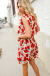 Whimsical in Red Floral Print Sleeveless Smocked Waist Dress