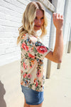 Weekend Ready Taupe Floral Print Short Sleeve Top
