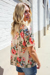 Weekend Ready Taupe Floral Print Short Sleeve Top