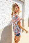 Beautiful You Ivory Floral Print Notch Neck Puff Short Sleeve Top