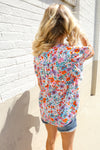 Beautiful You Ivory Floral Print Notch Neck Puff Short Sleeve Top