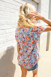 Beautiful You Ivory Floral Print Notch Neck Puff Short Sleeve Top