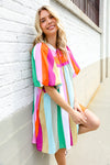 Be Bold Multicolor Stripe Front Tie Folded Sleeve Babydoll Dress