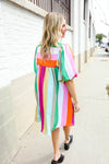 Be Bold Multicolor Stripe Front Tie Folded Sleeve Babydoll Dress