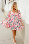 Boho Vibes Cotton Floral Button Down 3/4 Sleeve Tiered Dress