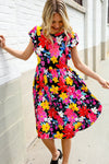 Spread Joy Black & Multicolor Floral Flutter Sleeve Babydoll Dress