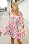 Boho Vibes Cotton Floral Button Down 3/4 Sleeve Tiered Dress